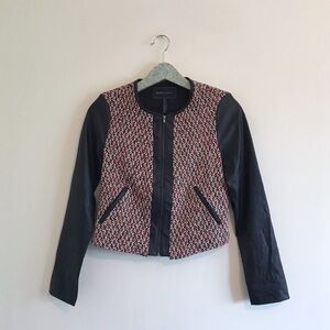 NWT BCBGMaxAzria Tweed Faux Leather Sleeve Jacket